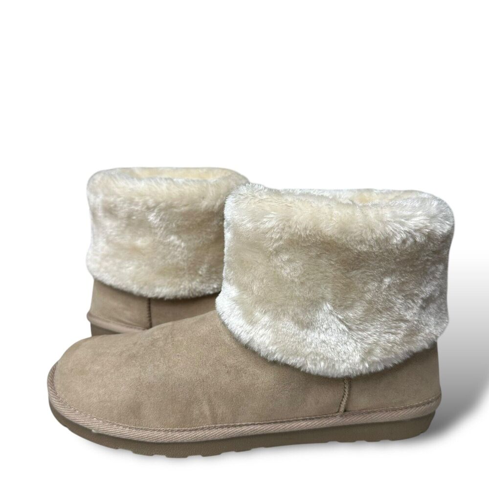 Arizona Shawn Boots Womens 10 Tan Cream Vegan Suede Faux Fur Lined Snow Slip On